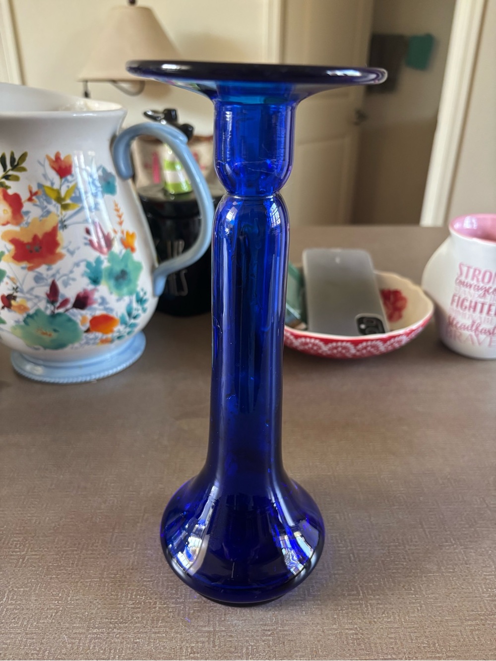 Cobalt Blue Glass Taper Candle Holder - Home Accents